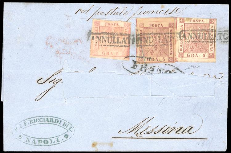 1858 - 5 grana rosa brunastro, due ... 