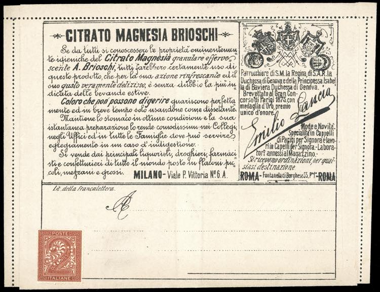 FRANCALETTERE 1887 - 1 cent. su 2 ... 