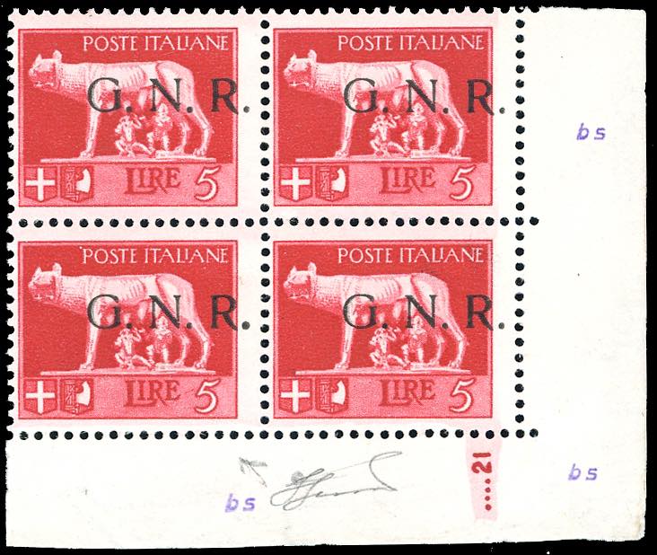 1943 - 5 lire, soprastampa G.N.R. ... 