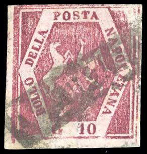 1860 - 10 grana carminio lillaceo, ... 