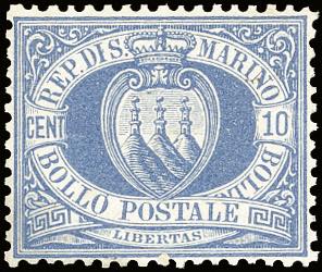 1877 - 10 cent. oltremare Stemma ... 
