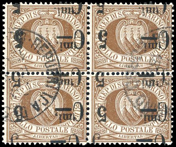 1892 - 5 cent. su 30 cent., doppia ... 