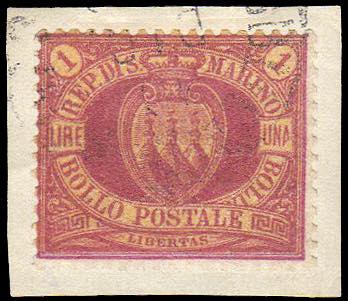 1892 - 1 lira carminio su giallo ... 