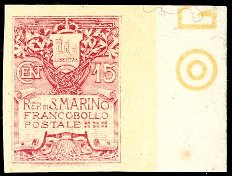 1910 - 15 cent. rosa Stemma, fondo ... 