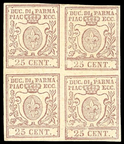 1857 - 25 cent. bruno lilla (10), ... 