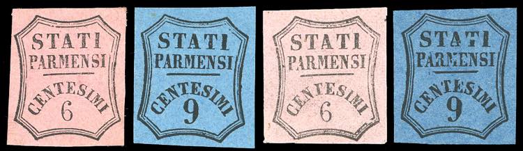 1853/57 - 6 cent. rosa vivo e 9 ... 