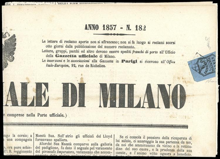 1857 - 9 cent. azzurro (2), angolo ... 