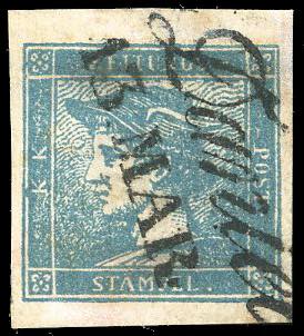 1851 - 3 cent. Mercurio azzurro, I ... 