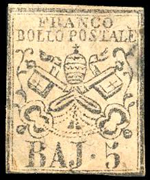 1855 - 5 baj rosa, falso per posta ... 