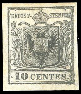 1850 - 10 cent. grigio nero, carta ... 
