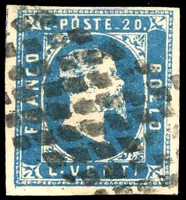 1851 - 20 cent. azzurro (2), ... 
