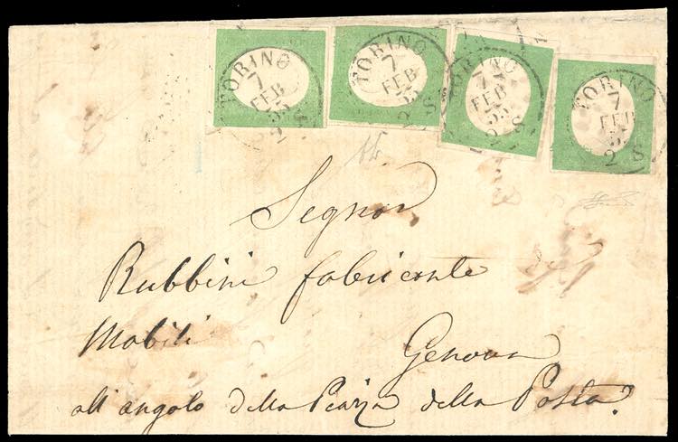 1855 - 5 cent. verde (7), quattro ... 