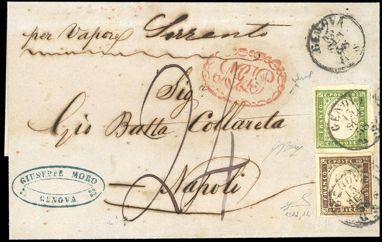 1858 - 5 cent. verde giallo e 10 ... 