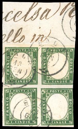 1863 - 5 cent. verde cupo (13E), ... 