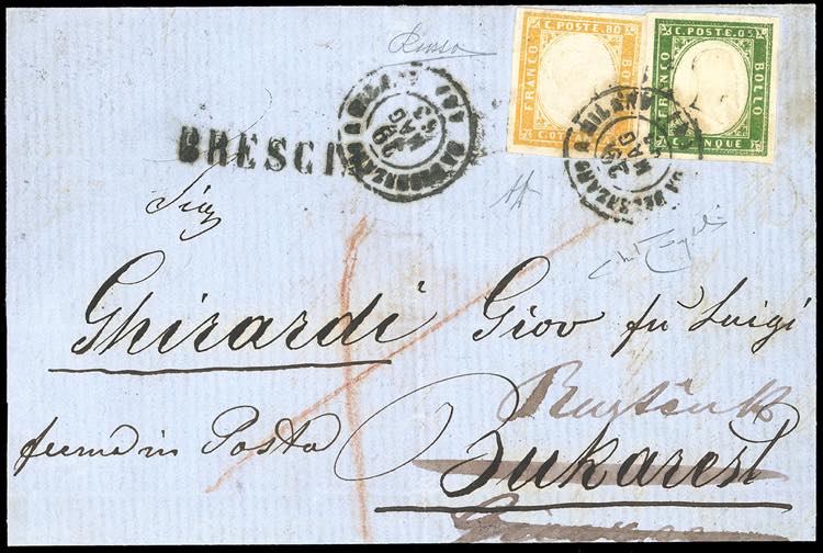 1863 - 80 cent. giallo arancio e 5 ... 