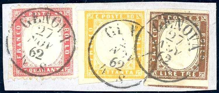 1862 - 3 lire rame vivo, 80 cent. ... 