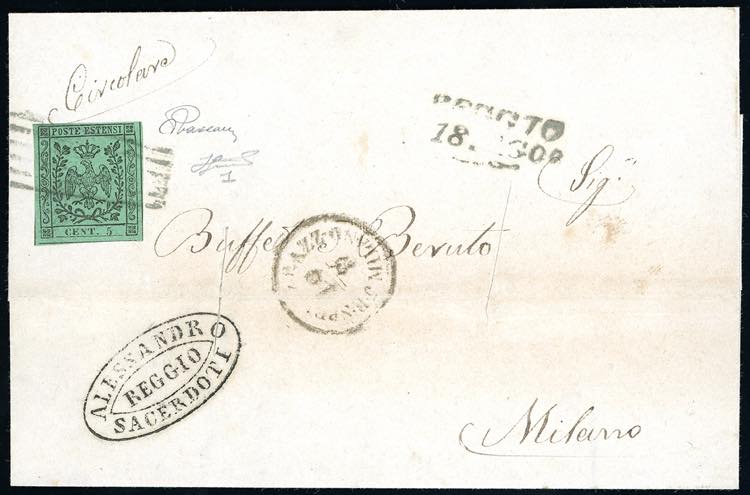 1855 - 5 cent. verde, senza punto ... 