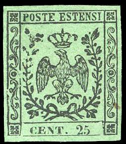 1852 - 25 cent. verde, errore di ... 