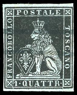 1851 - 1 quattrino nero su azzurro ... 