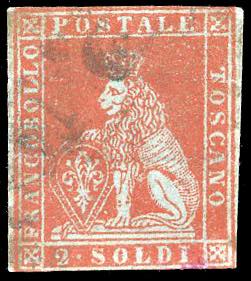 1851 - 2 soldi scarlatto su ... 