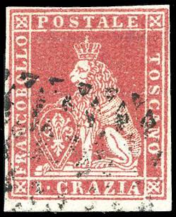 1851 - 1 crazia carminio chiaro su ... 