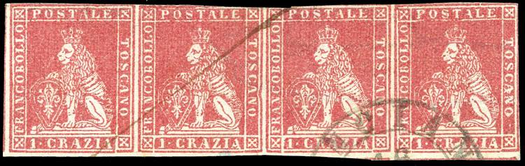 1851 - 1 crazia carminio chiaro su ... 