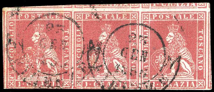 1851 - 1 crazia carminio chiaro su ... 