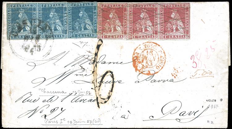 1853 - 1 crazia carminio chiaro, ... 