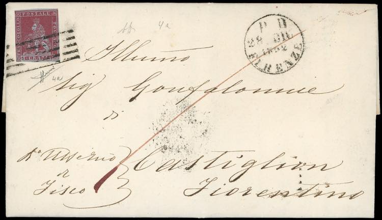 1852 - 1 crazia carminio cupo su ... 