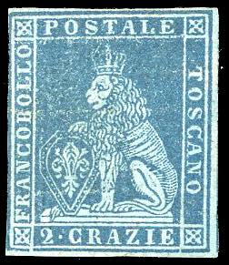 1851 - 2 crazie azzurro vivo su ... 