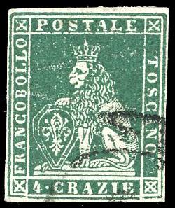 1851 - 4 crazie verde su grigio ... 