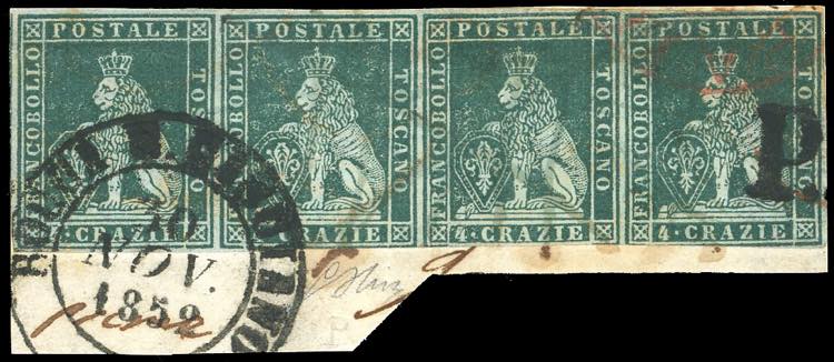 1852 - 4 crazie verde su grigio ... 