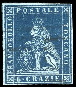 1851 - 6 crazie indaco su azzurro ... 