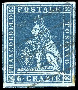 1851 - 6 crazie azzurro scuro su ... 