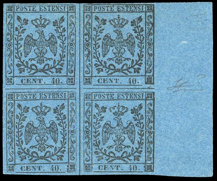 1854 - 40 cent. azzurro scuro, ... 