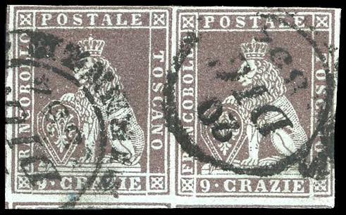 1851 - 9 crazie bruno violaceo su ... 