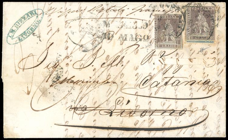 1859 - 9 crazie bruno violaceo su ... 