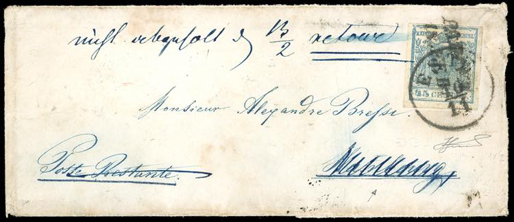 1855 - 45 cent. azzurro, III tipo, ... 