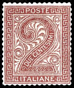 1865 - 2 cent. bruno rosso, De La ... 