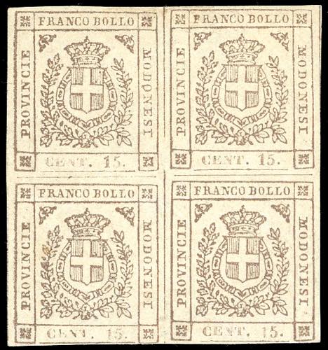 1859 - 15 cent. bruno (13), blocco ... 