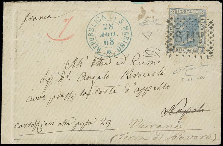 1868 - 20 cent. azzurro lillaceo ... 