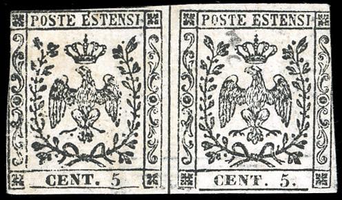 1852 - 5 cent. bianco, prova su ... 