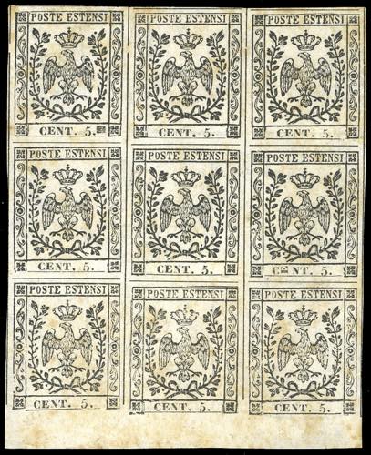 1852 - 5 cent. bianco, prova su ... 