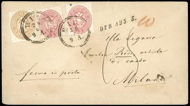 AUSTRIA 1867 - 5 kr. rosa, due ... 