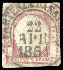 1861 - 5 grana carminio, falso per ... 