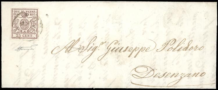 1858 - 25 cent. bruno lilla (10), ... 