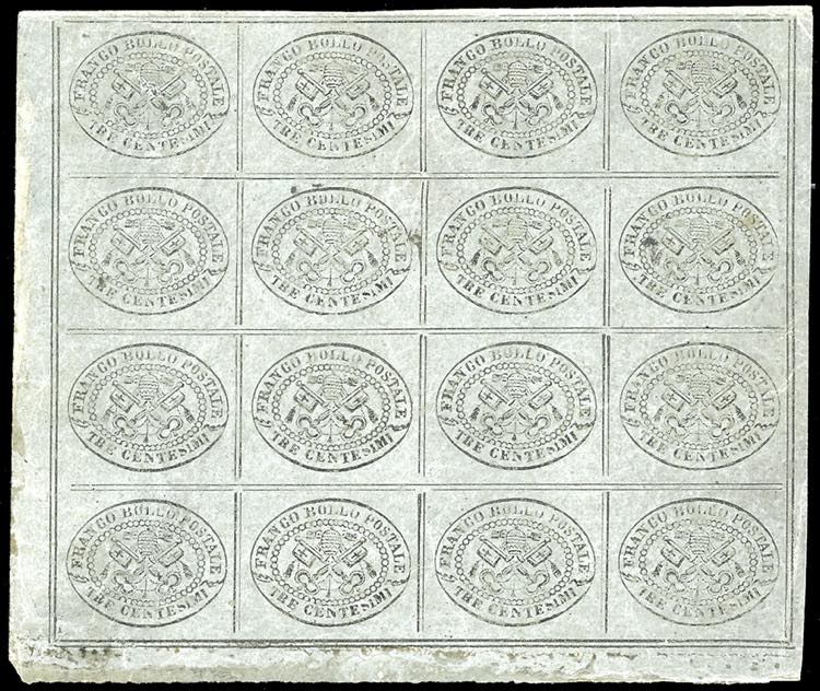 1867 - 3 cent. grigio (15), blocco ... 