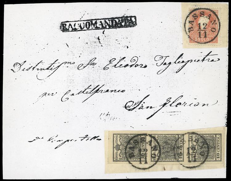 1858 - 10 cent. nero, carta a ... 