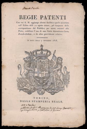 1818 - Regia patente del 7/11/1818 ... 
