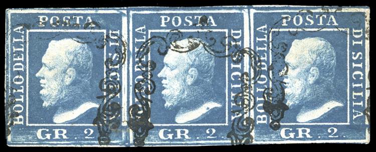 1859 - 2 grana azzurro vivo, carta ... 